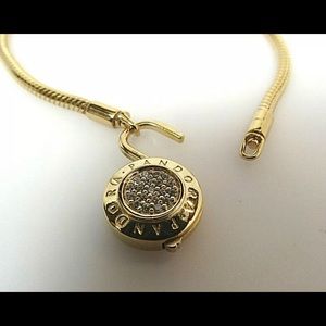 PANDORA MOMENTS PAVE PADLOCK CLASP GOLD SNAKE BRACELET